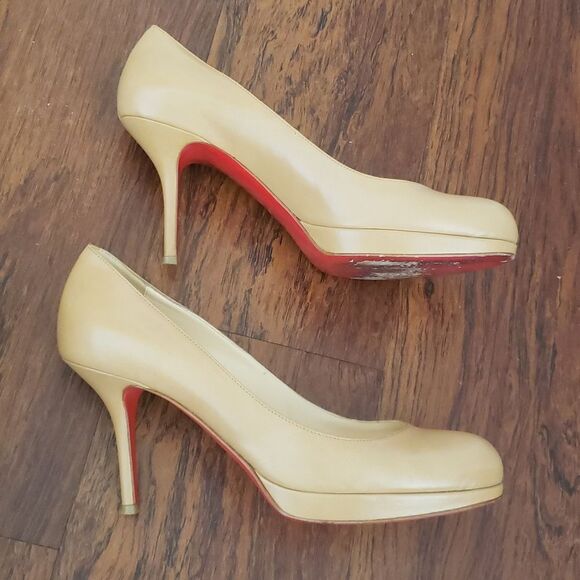 Christian Louboutin Red Bottom Chic Feminine Prorata 90 Kid Beige Pumps Size 38 - Picture 6 of 10